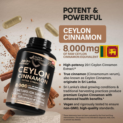 Ceylon Cinnamon Capsules - Extra Strength - 120 Caps - USA Made
