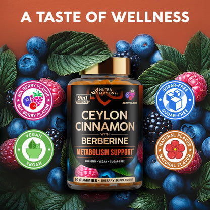 Ceylon Cinnamon Gummies 2000 mg – Berberine, Turmeric, Ashwagandha | Sugar-Free 60 Gummies