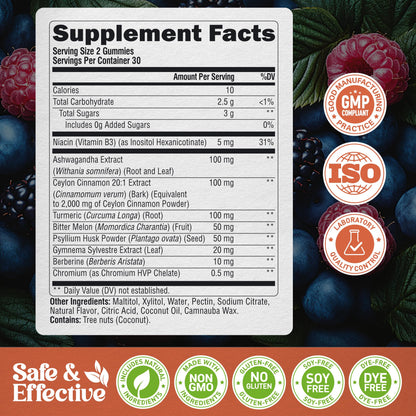 Ceylon Cinnamon Gummies 2000 mg – Berberine, Turmeric, Ashwagandha | Sugar-Free 60 Gummies