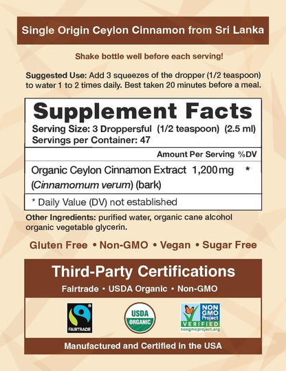 Ceylon Cinnamon Shop CinnaGold™ Organic Ceylon Cinnamon - 4 oz High-Potency Liquid Extract (100% Certified) – Super Antioxidant