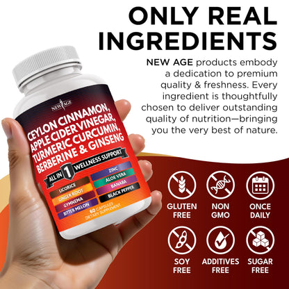 Ceylon Cinnamon Turmeric ACV Ginseng Berberine Banaba 60 Count