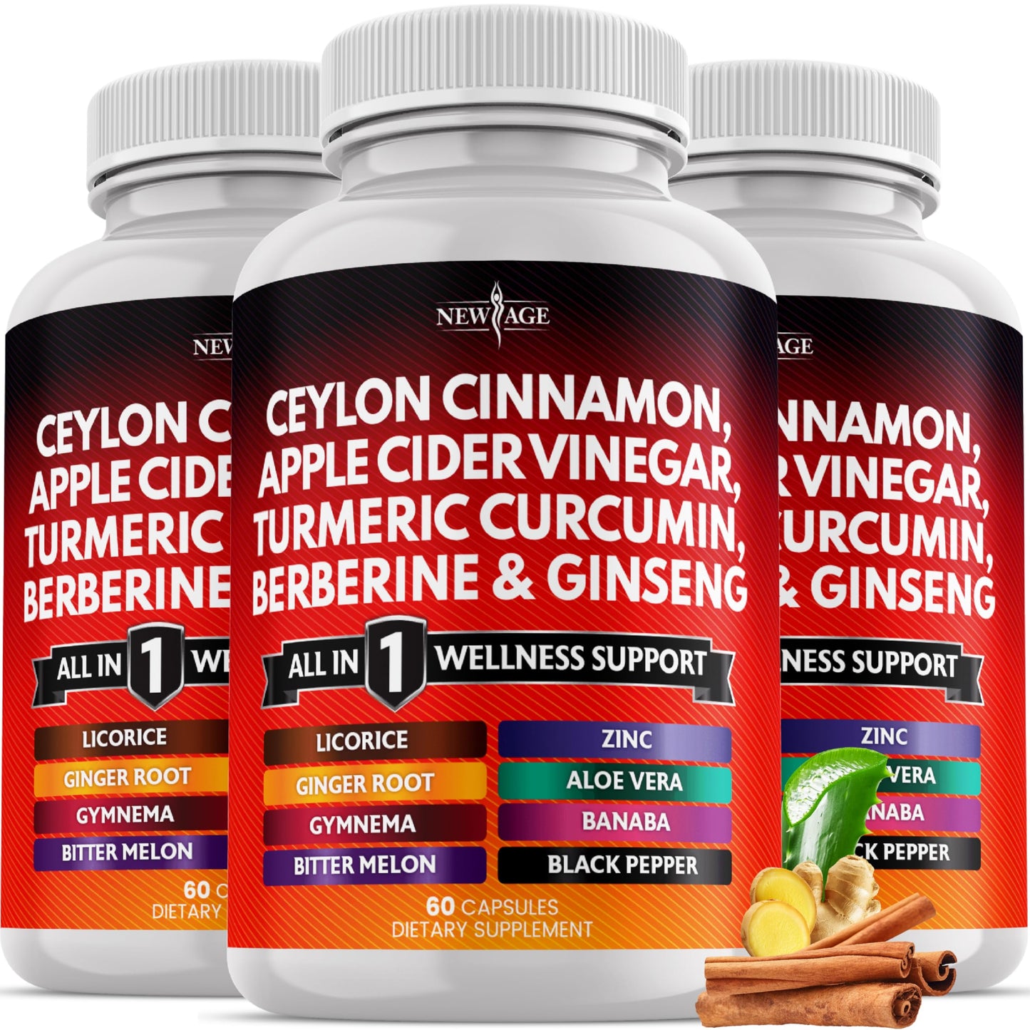 NEW AGE Ceylon Cinnamon Turmeric ACV Ginseng 14-in-1 Capsule – 180 Count