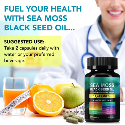 CFXYHNOX Sea Moss & Black Seed Oil Capsules with Ashwagandha – 60 Count (Plant-Based)