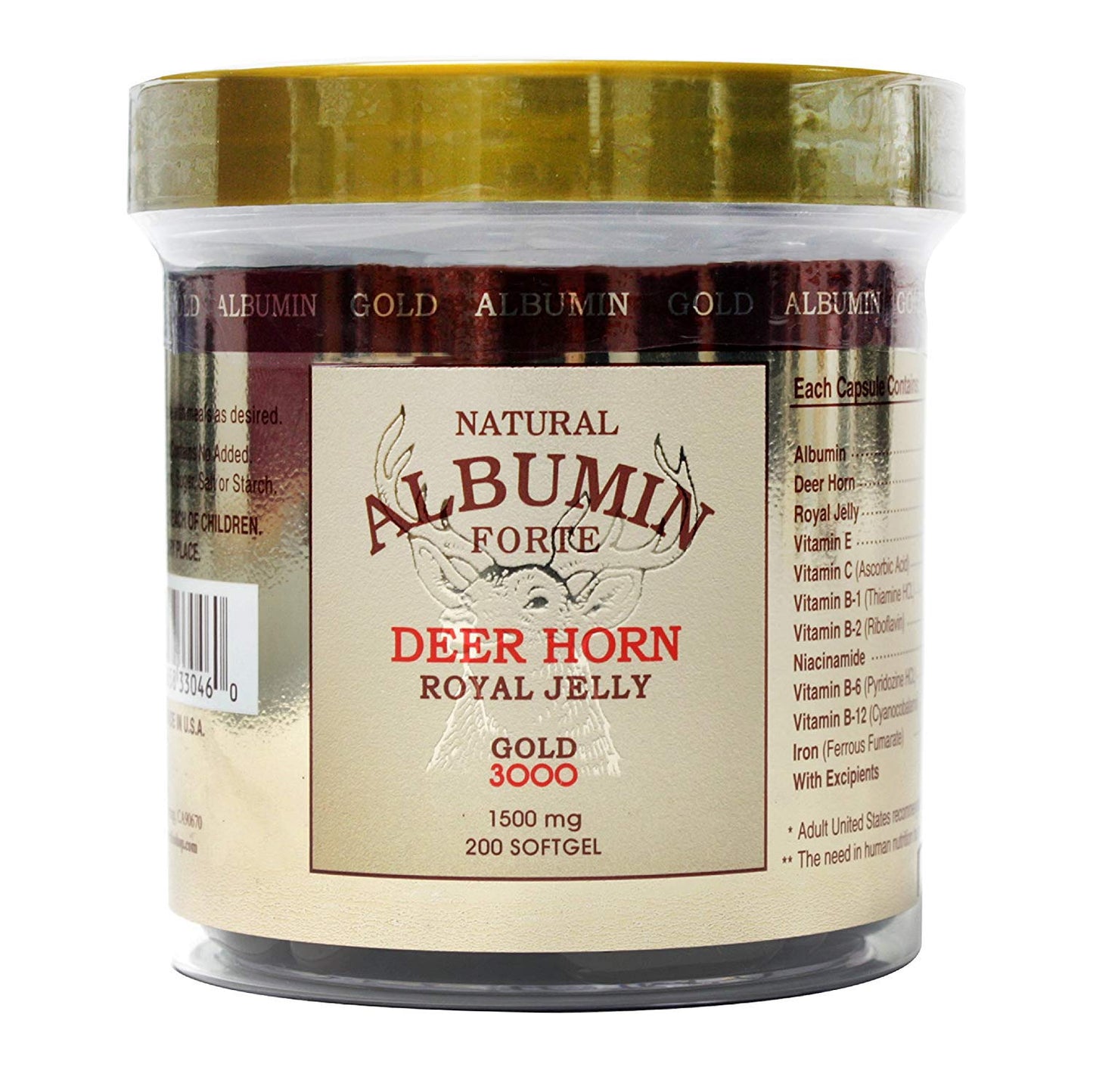 CGMLABS Natural Albumin Forte Deer Horn Royal Jelly – 1500mg/200 Softgels