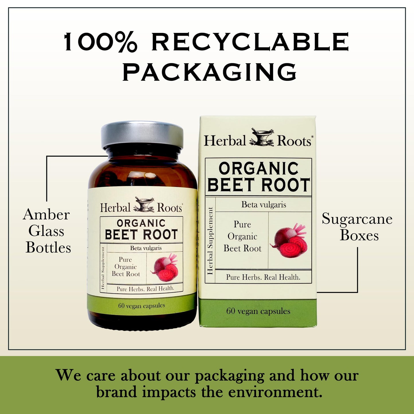 Herbal Roots Organic Beet Root Powder Capsules - 1,500mg per Serving | USDA Organic