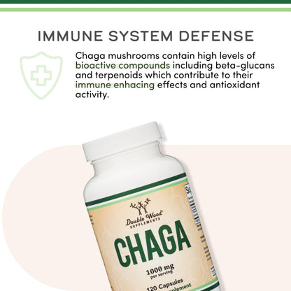 Chaga Mushrooms Capsules - 1,000mg per Serving - USA Made - Organic | Double Wood