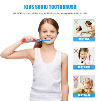 CHAIN PEAK Kids Sonic Electric Toothbrush – 6 Modes, 30s Reminder, 2-Min Timer, USB Rechargeable, Blue