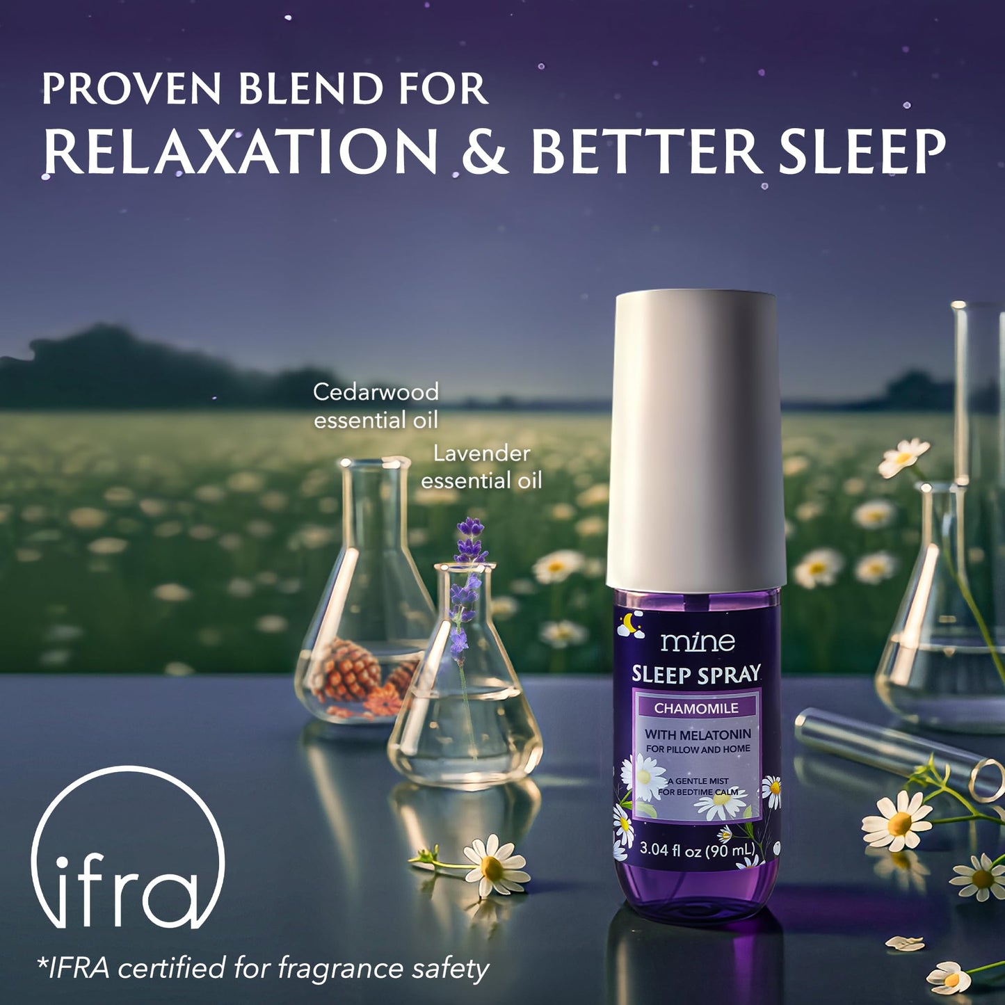Chamomile Inspired Sleep Spray with Melatonin – Relaxing Lavender & Cedarwood Pillow Mist