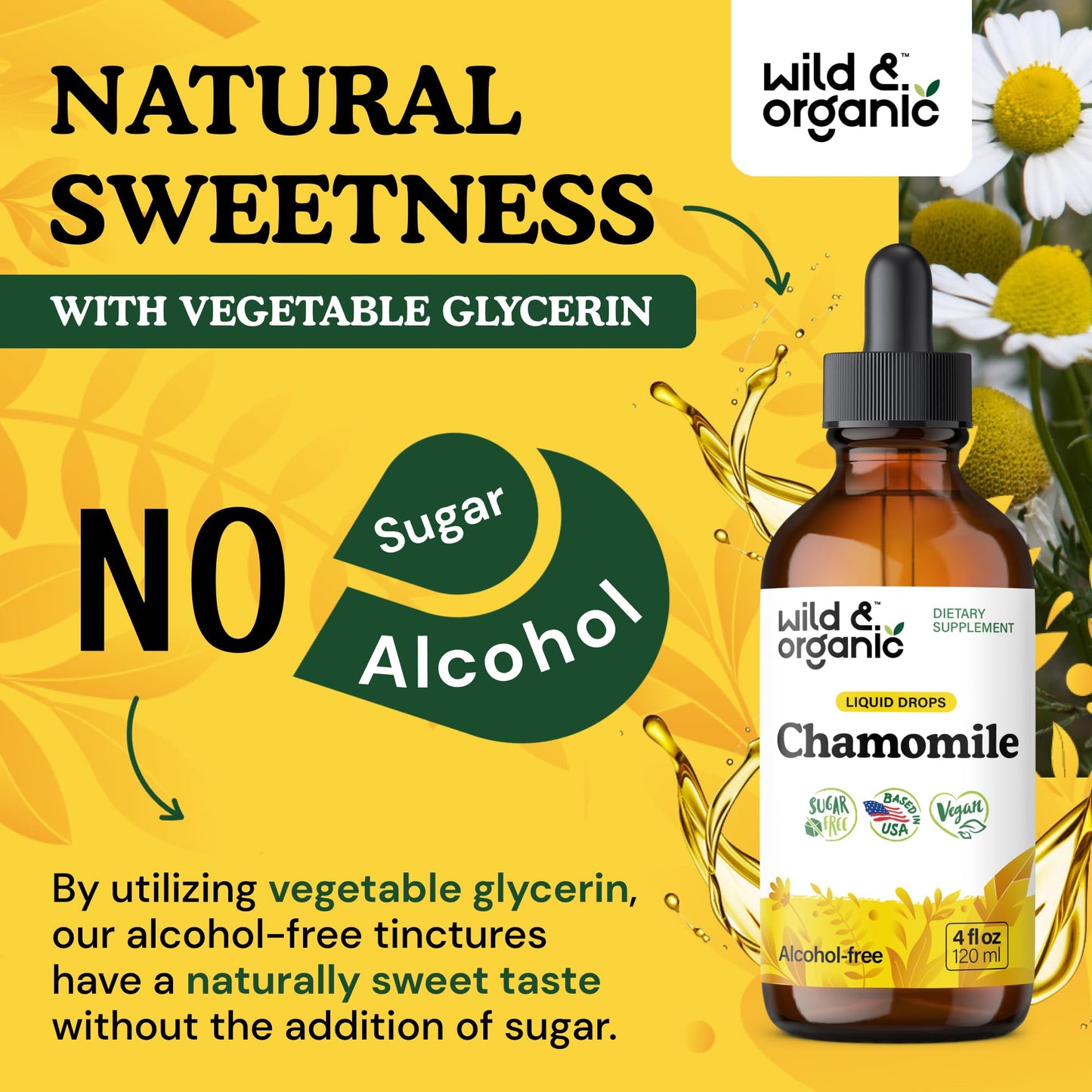 Wild & Organic Chamomile Tincture – Calming Relaxation, Vegan & Alcohol-Free | 4 oz