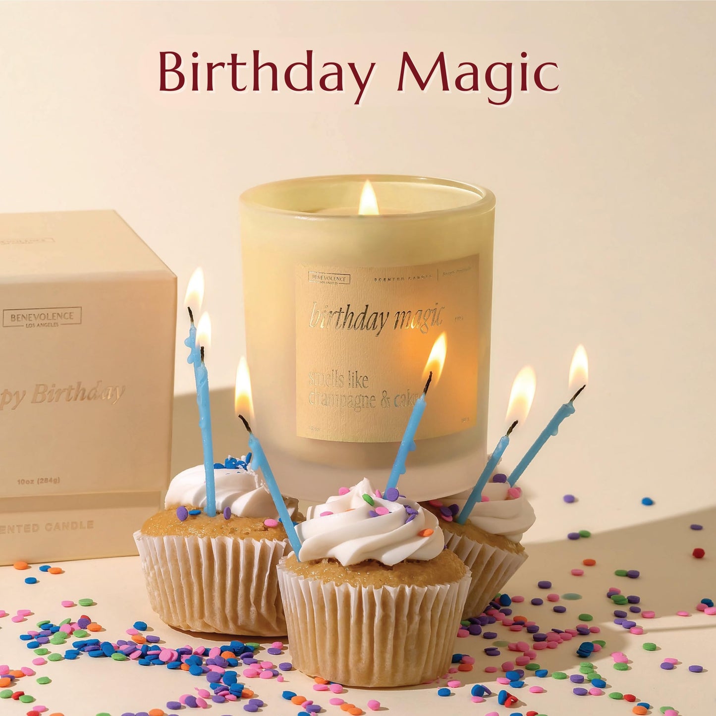 Birthday Magic Scented Candle – 10 oz, 40-50 Hour Burn | Champagne & Cake | Gifts for Women