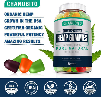 Hemp Gummies for Pain, Sleep & Anxiety - Organic, Vegan, Non-GMO