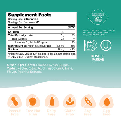 Chapter One Magnesium Gummies – Great Tasting Peach Magnesium Citrate for Kids, Calm & Relaxation, Kosher