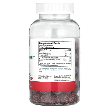 Chapter One Magnesium Gummies – High Dose for Kids & Adults, Calm & Kosher Raspberry 120 Count