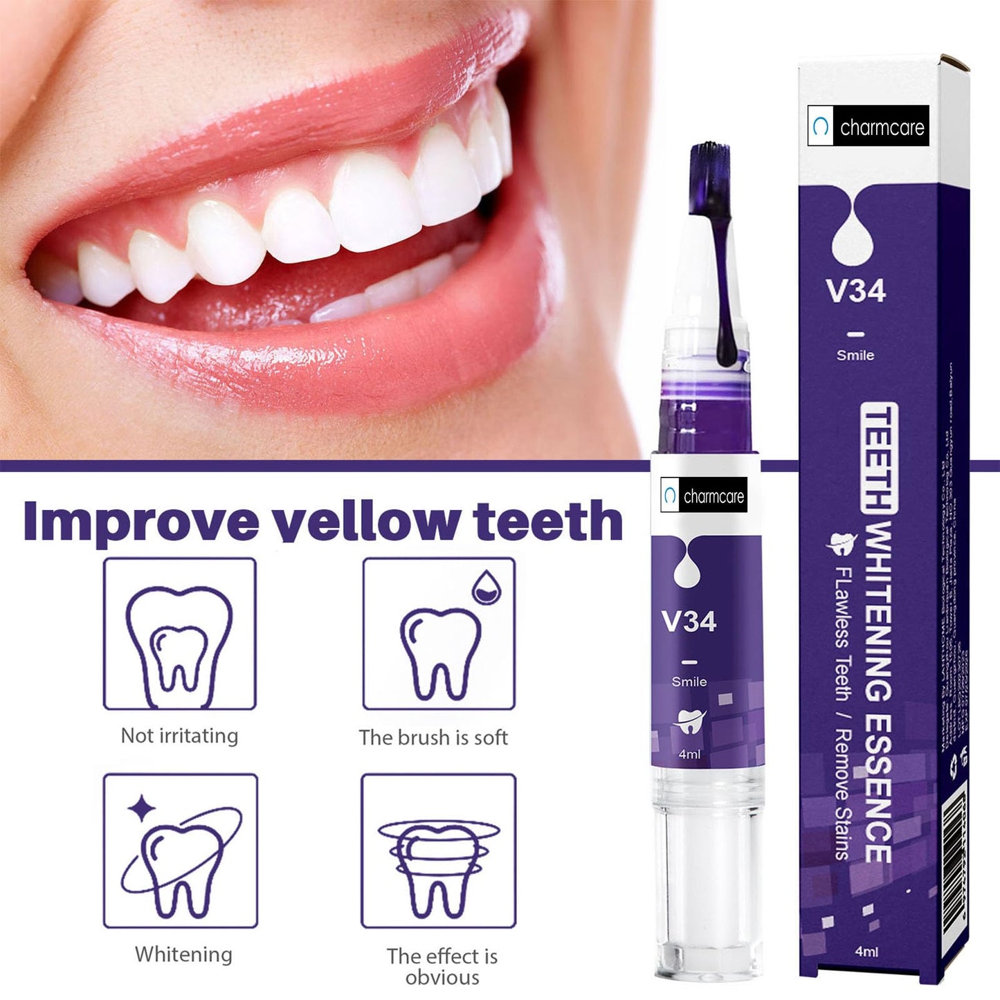 CharmCare Teeth Whitening Gels Pen – Color Correcting, No-Sensitivity (4PCS)