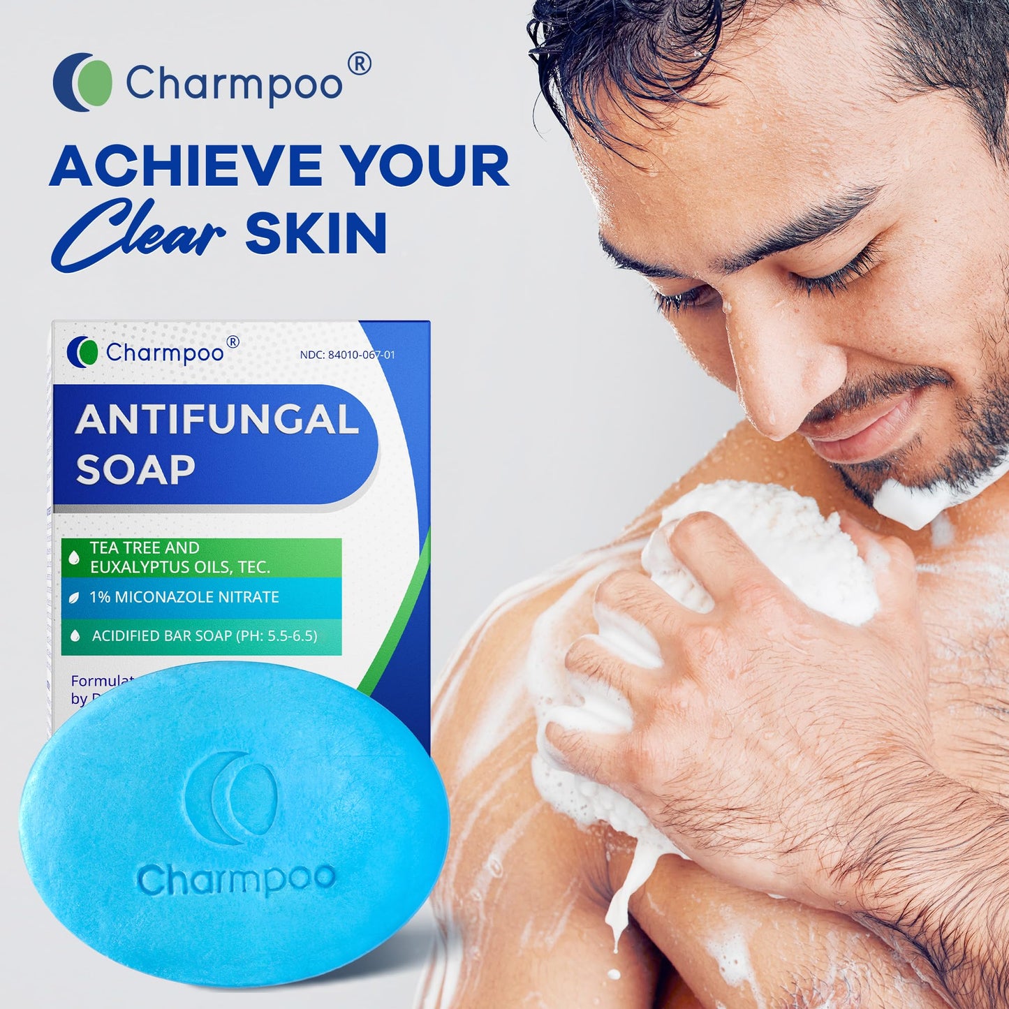 CHARMPOO Antifungal Soap Bar for Itchy Skin — Relieve Athletes Foot & Fungal Discomfort, Moisturizing & pH-Balanced (4.5 oz)