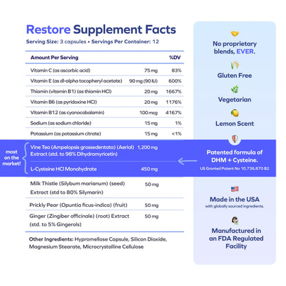 Cheers R&R Combo | Restore + Relief After Drinking | DHM, Liver Support | 12 Doses Each