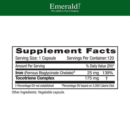 Emerald Labs Gentle Iron 25mg – Chelated Iron Supplement (120 Veg Capsules)