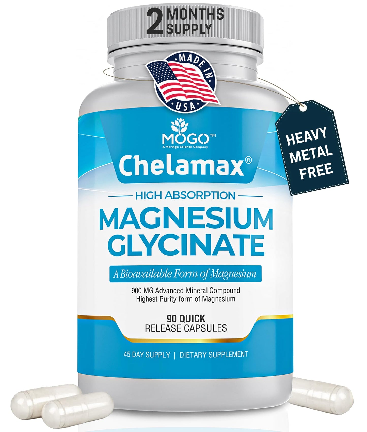 Chelamax Magnesium Glycinate | Dead Sea Sourced, 200mg Elemental Mg | Sleep & Muscle Health