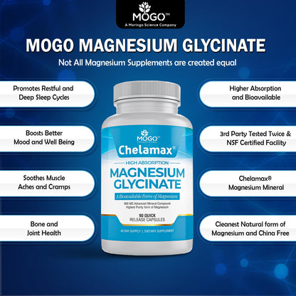 Chelamax Magnesium Glycinate | Dead Sea Sourced, 200mg Elemental Mg | Sleep & Muscle Health