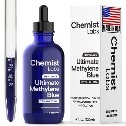 Chemist Labs 1% Methylene Blue Drops – Pharmaceutical Grade, USP, 4oz, USA