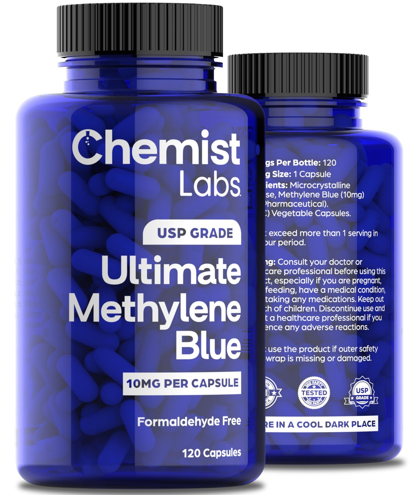 Chemist Labs Methylene Blue Capsules – USP Grade 99% Purity, Made in USA (120 Count)
