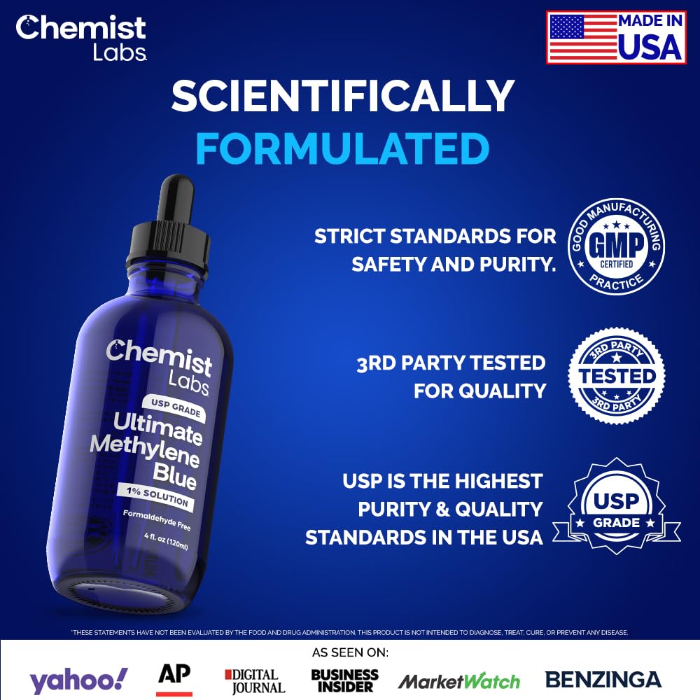 Chemist Labs 1% Methylene Blue Drops – Pharmaceutical Grade, USP, 4oz, USA