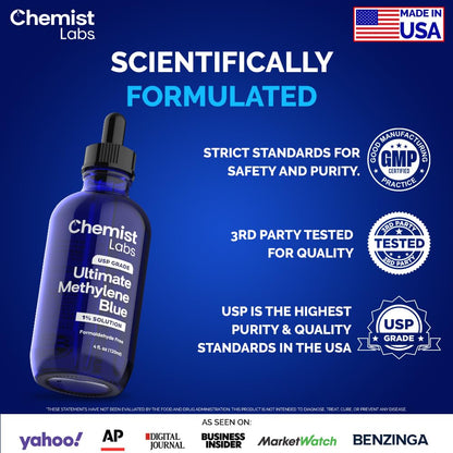 Chemist Labs 1% Methylene Blue Drops – Pharmaceutical Grade, USP, 4oz, USA