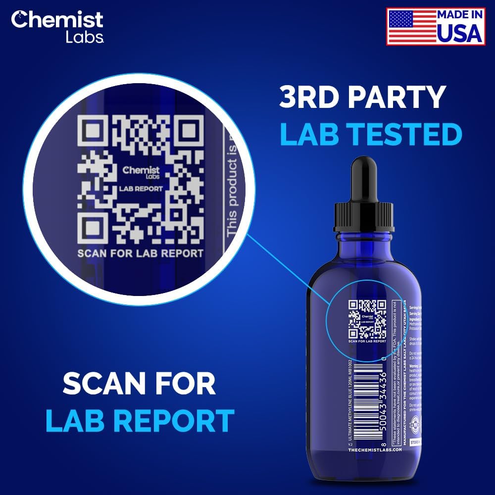 Chemist Labs 1% Methylene Blue Drops – Pharmaceutical Grade, USP, 4oz, USA