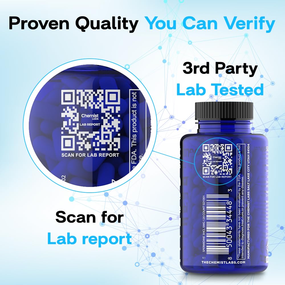 Chemist Labs Spermidine Supplements for Longevity - 5 mg, 120 Servings, Vegan, 3rd-Party Tested