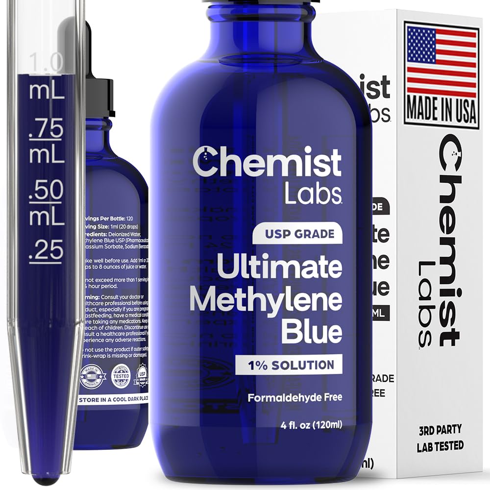 Chemist Labs 1% Methylene Blue Drops – Pharmaceutical Grade, USP, 4oz, USA