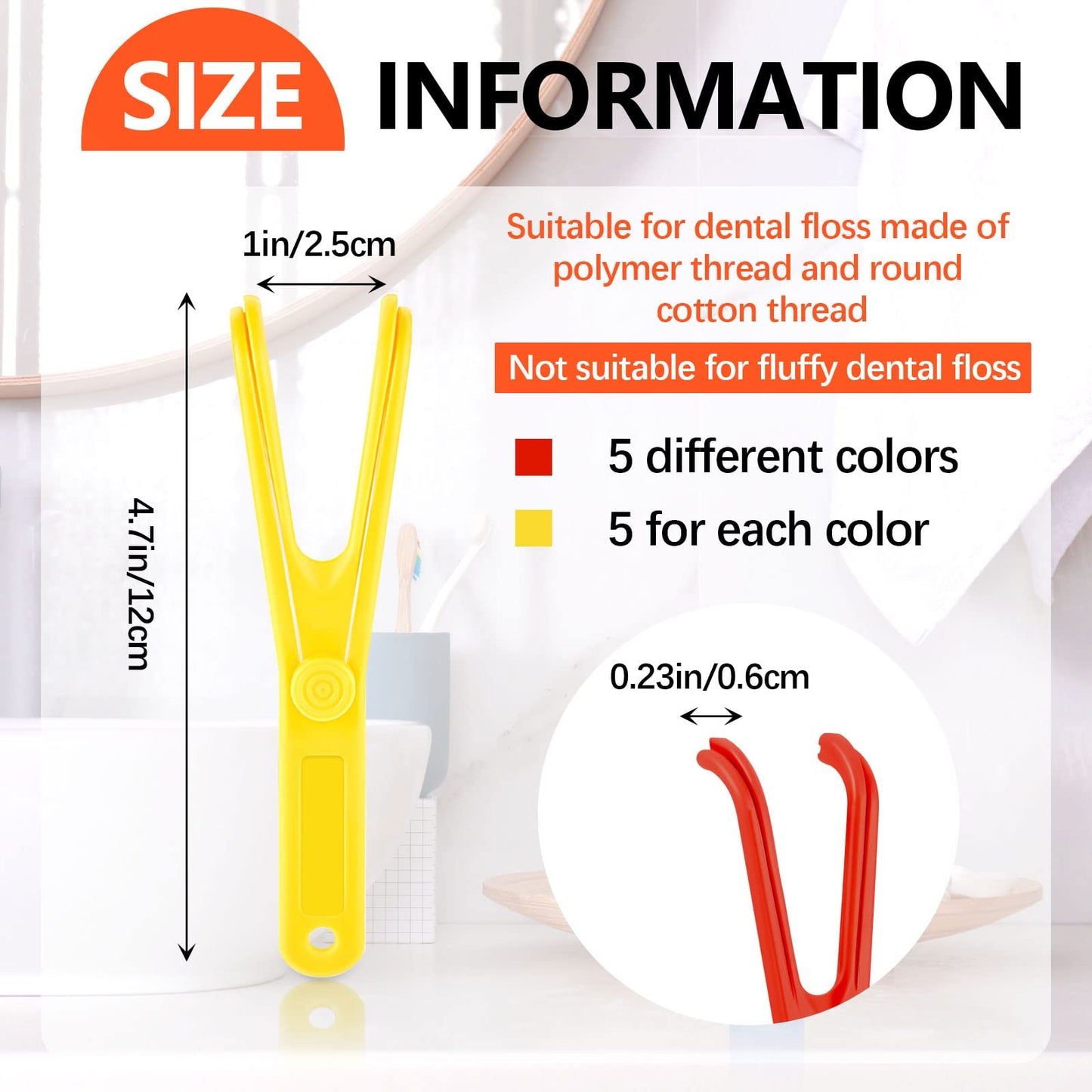 Chengu 10 Pieces Dental Floss Holder - Reusable Y-Shape Flosser (Red & Yellow)