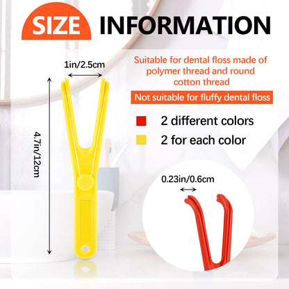 Chengu 4-Piece Dental Floss Holder – Reusable Flosser, Flossmate Handle (Red & Yellow)