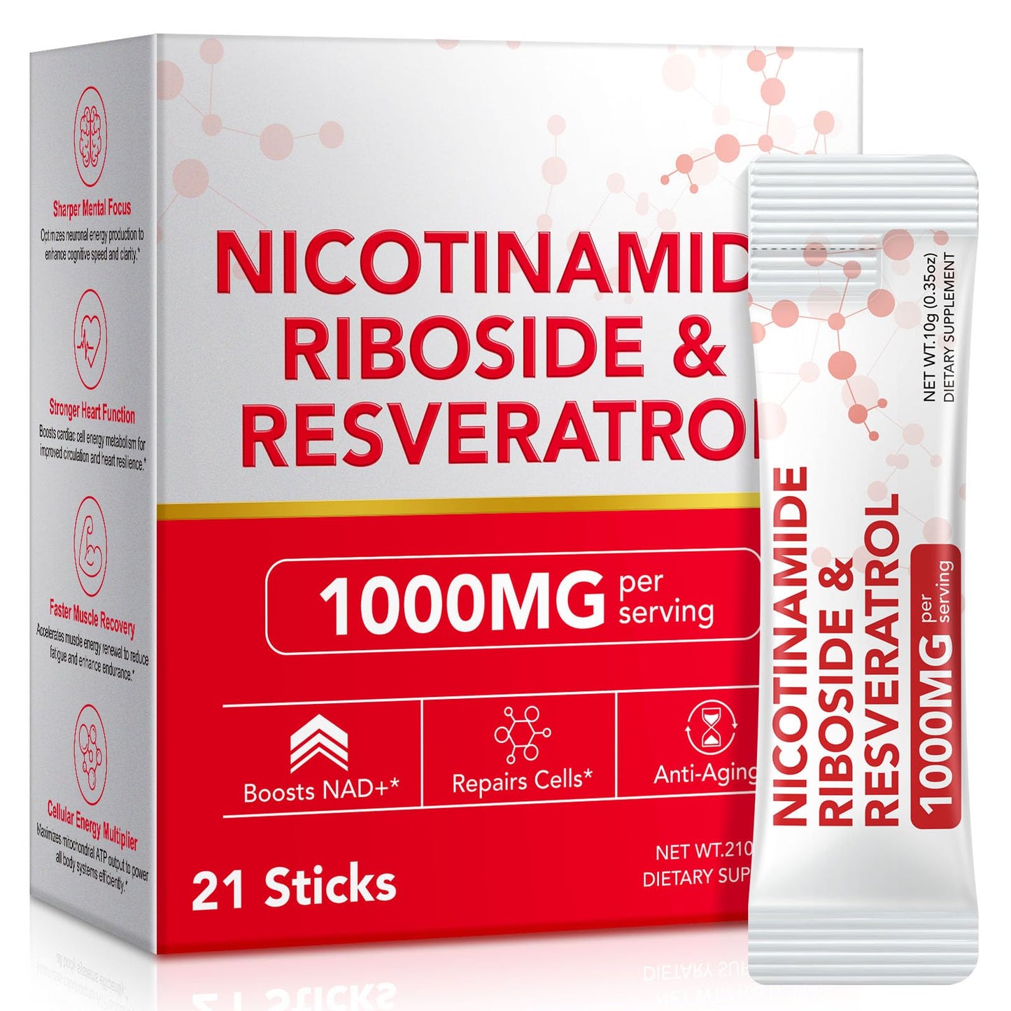 Chenyayun 1000MG Liposomal NAD+ Liquid with Resveratrol & Quercetin – Cellular Longevity, Anti-Aging, Energy | 21 Packets