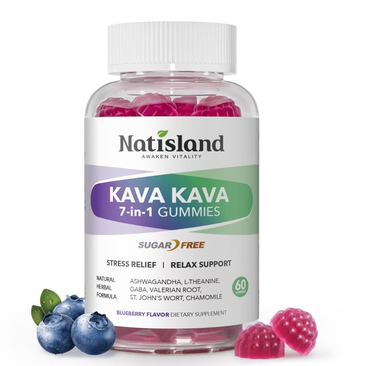 Chewable Kava Kava Gummies with Ashwagandha & L-Theanine – 60 Count, Sugar-Free & Vegan