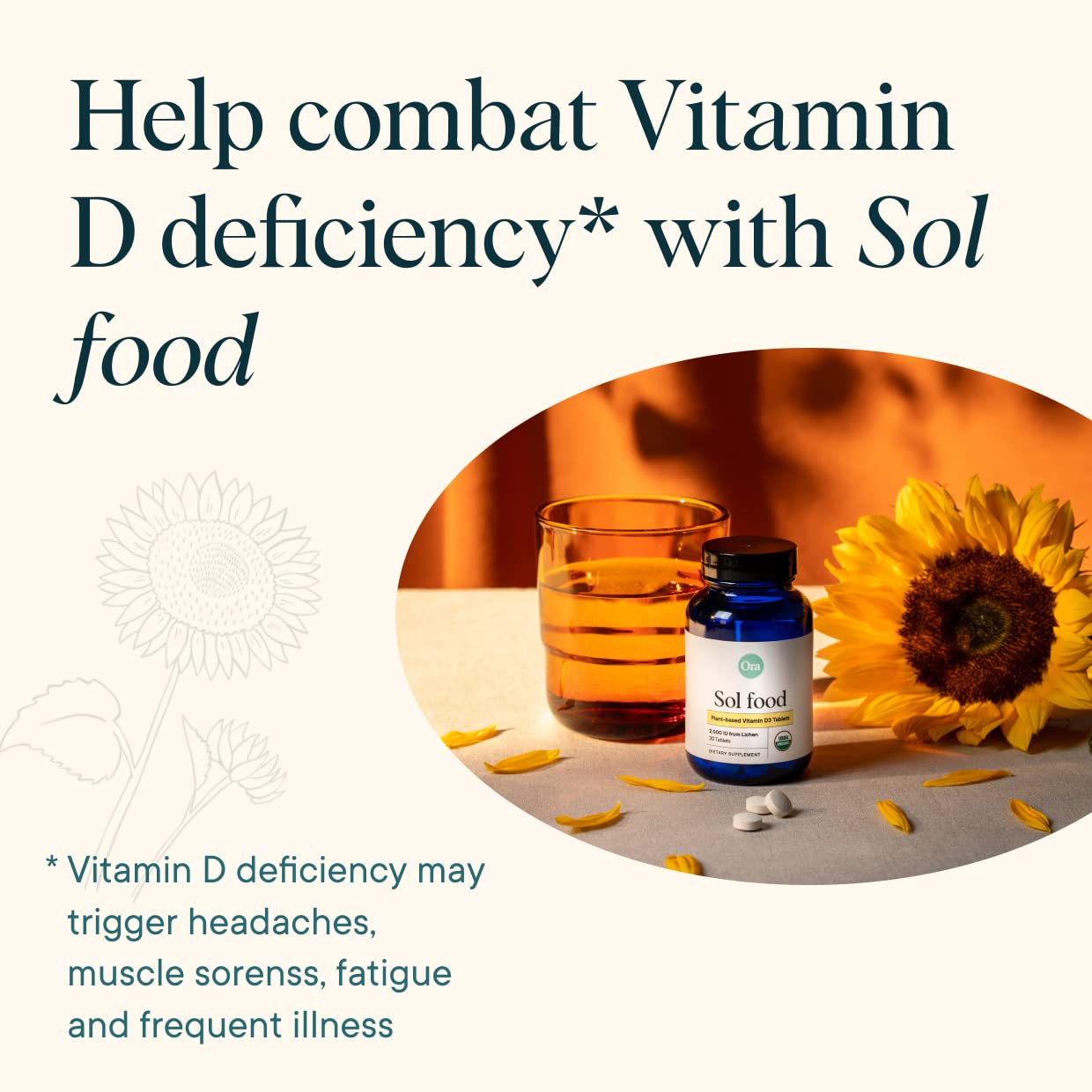 Ora Organic Vitamin D3 5000IU + K2 – Vegan D3 from Lichen, K2 from Chickpeas | 30 Chewable Tablets