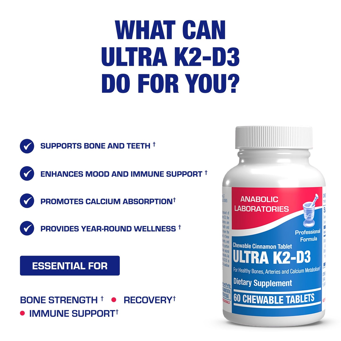 Chewable Vitamin D3 K2 2000IU – Bone, Immune & Calcium Support | Cinnamon