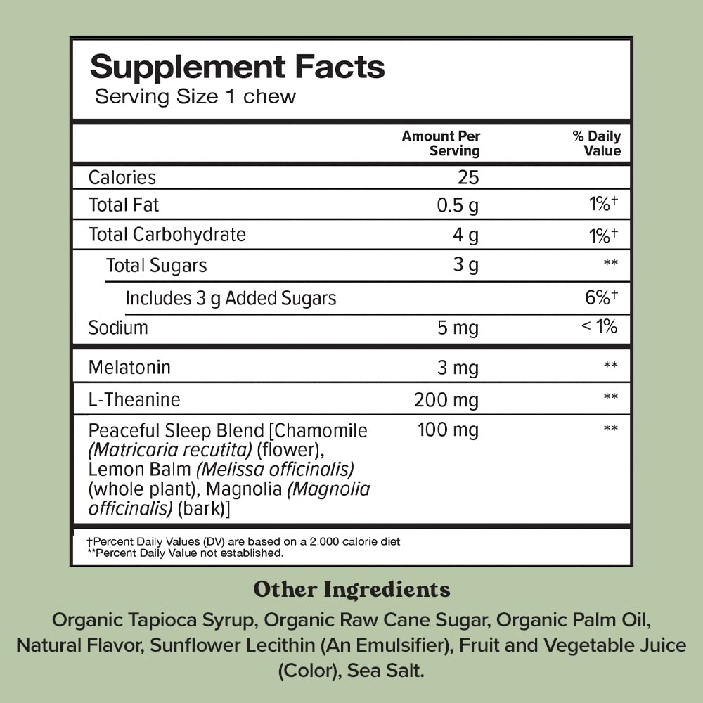 Chewsy Peaceful Sleep Chews – Sleep Support with 3 mg Melatonin, 200 mg L-Theanine