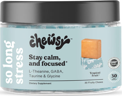 Chewsy So Long Stress – Calm Fruity Chews with L-Theanine, GABA, Magnesium | Non-GMO & Gluten-Free, 30-Day Supply