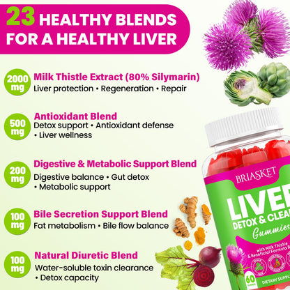 Liver Cleanse Detox Gummies – 2000mg Milk Thistle, 60 Gummies, 23-in-1