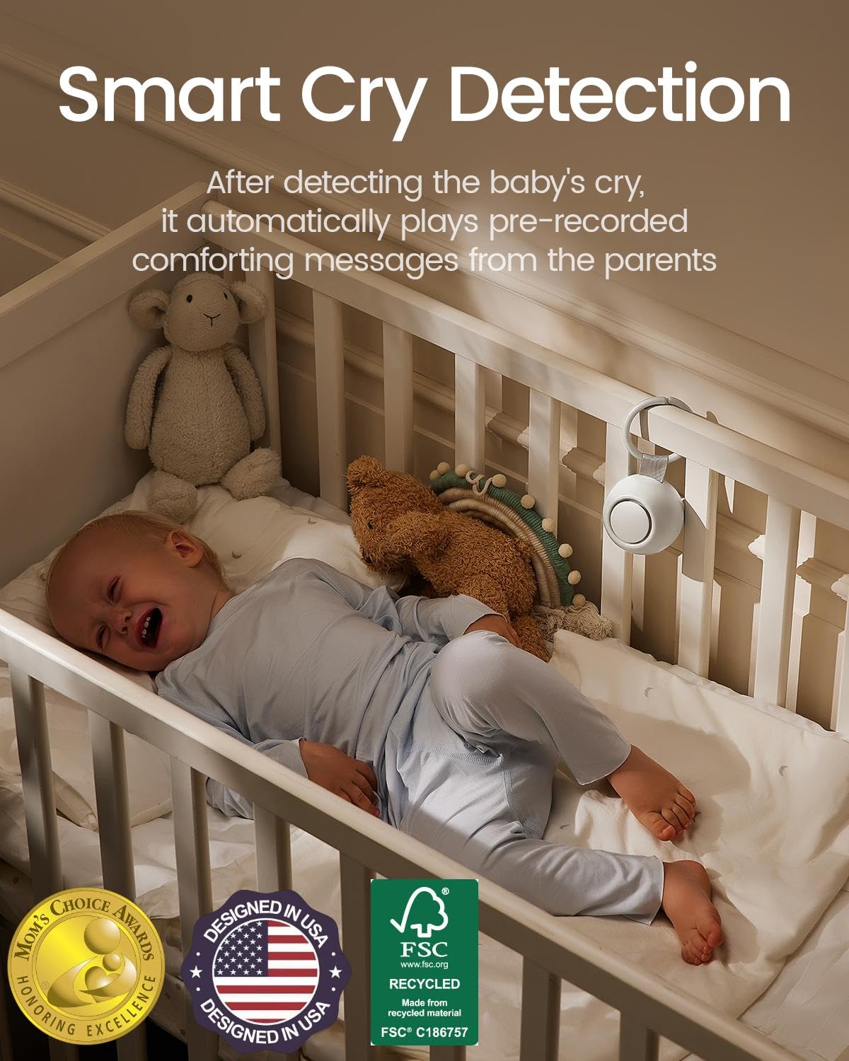 CHICWAY 2025 Mom's Choice Portable White Noise Machine with AI Cry Detection