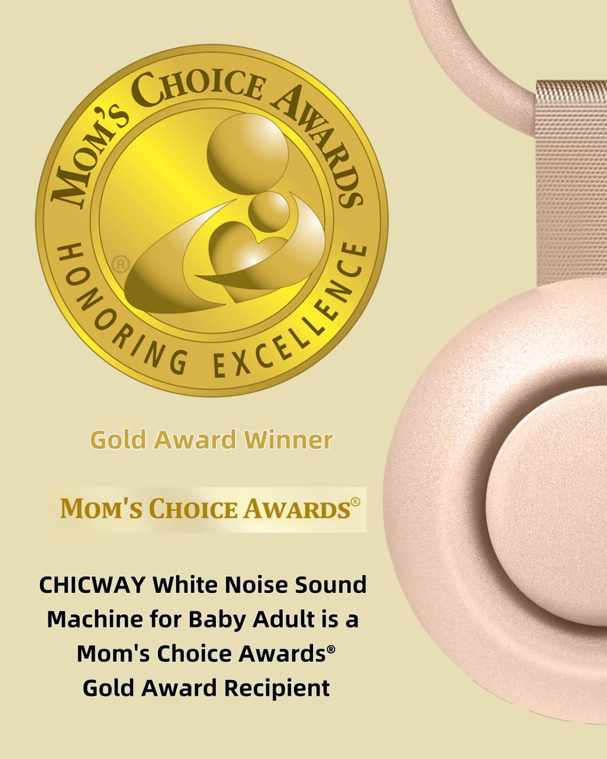 CHICWAY 2025 Mom's Choice Award Portable White Noise Machine – AI Cry Detection, 18 Soothing Sounds, Pink