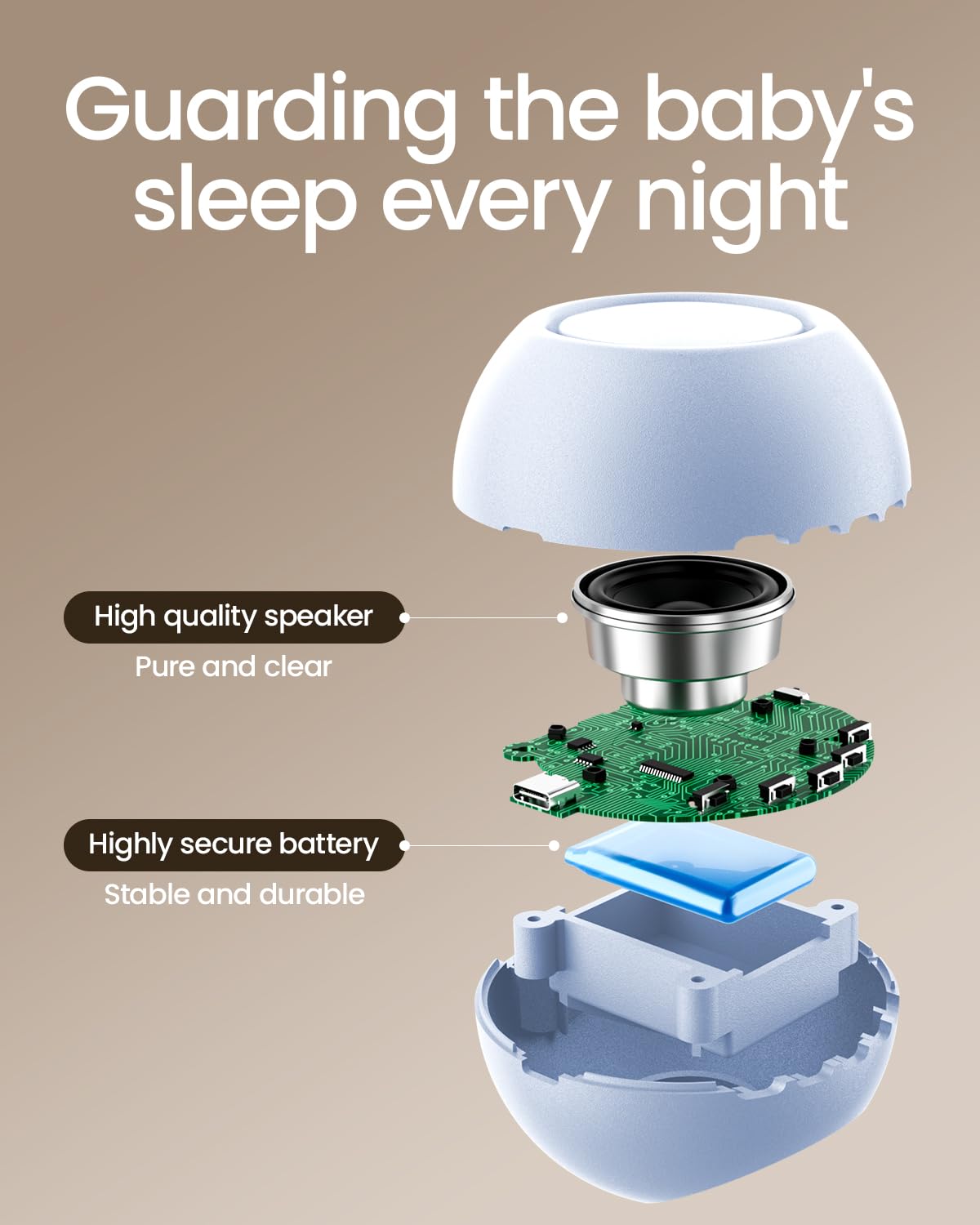 CHICWAY 2025 Mom's Choice Awards Portable White Noise Machine | AI Cry Detection, 18 Sounds, Bluetooth