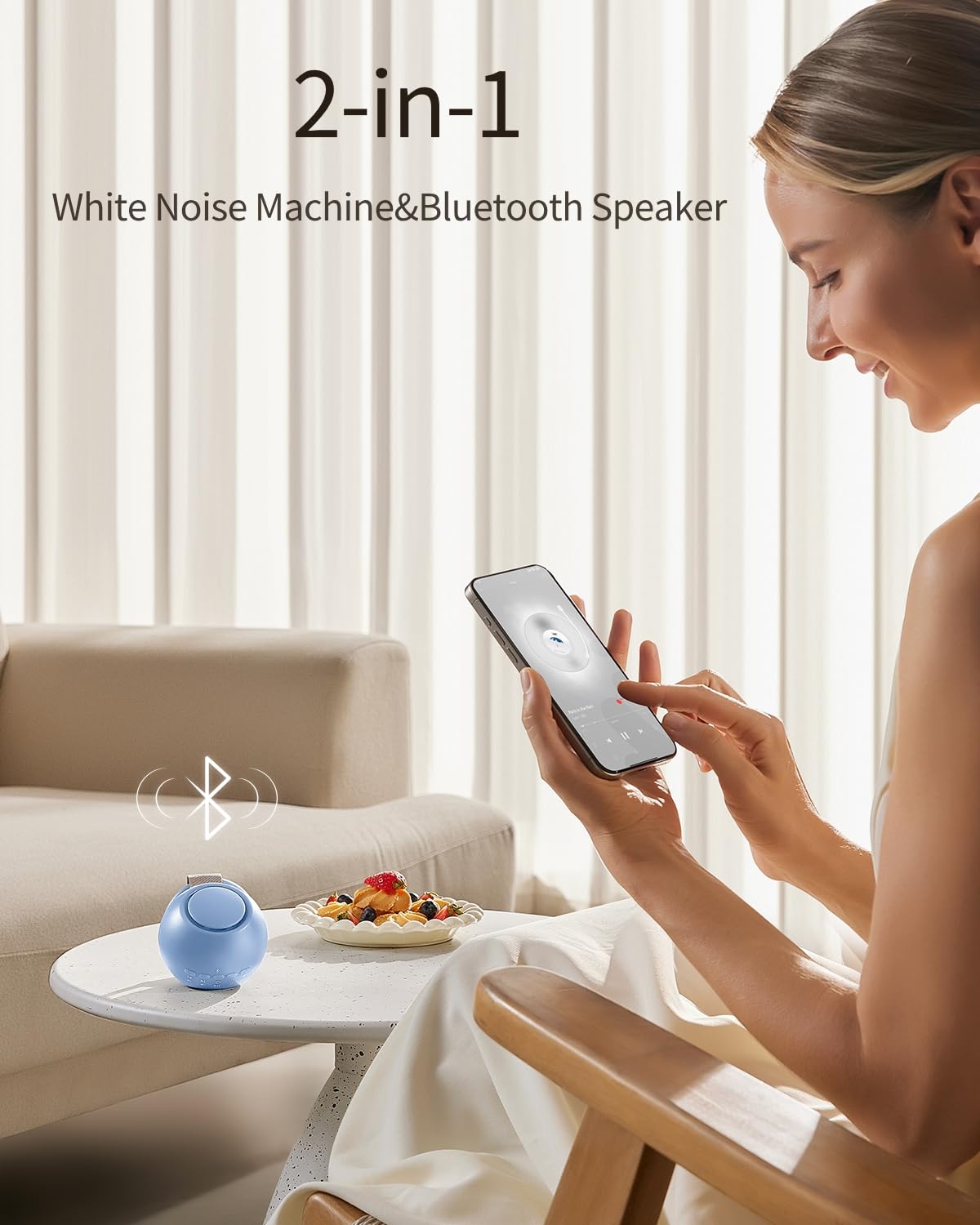 CHICWAY 2025 Mom's Choice Awards Portable White Noise Machine | AI Cry Detection, 18 Sounds, Bluetooth