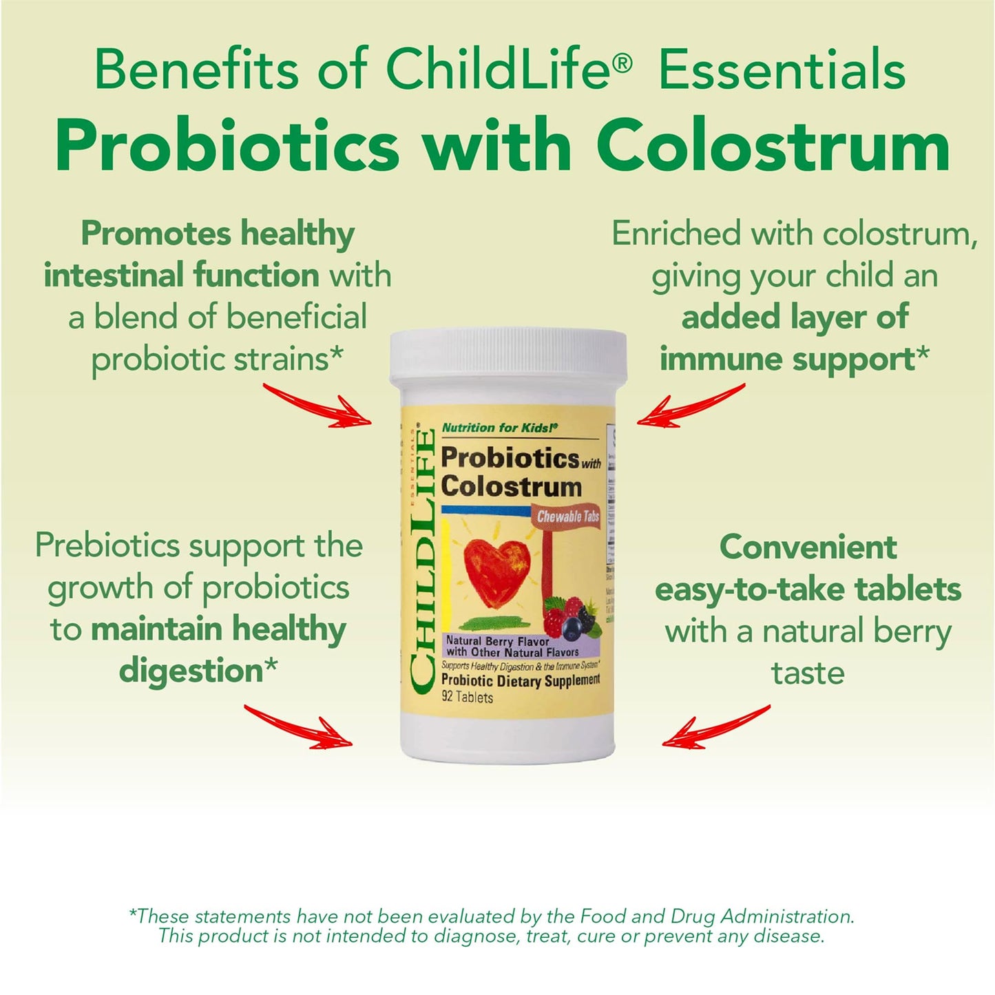 CHILDLIFE ESSENTIALS ChildBiotics with Colostrum – Probiotics for Kids, Berry Chewables, 92 Tablets (Pack of 2)