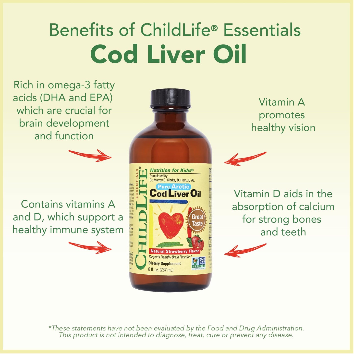 CHILDLIFE Essentials Cod Liver Oil for Kids - Strawberry, 8 fl oz | DHA & EPA Omega-3