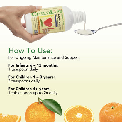 ChildLife Essentials Liquid Calcium for Kids — Orange Flavor with Magnesium, Zinc, and Vitamin D3 | 16 fl oz (4 Pack)