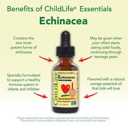 ChildLife Essentials Echinacea for Kids - Alcohol-Free Orange Echinacea Drops, 1 fl oz