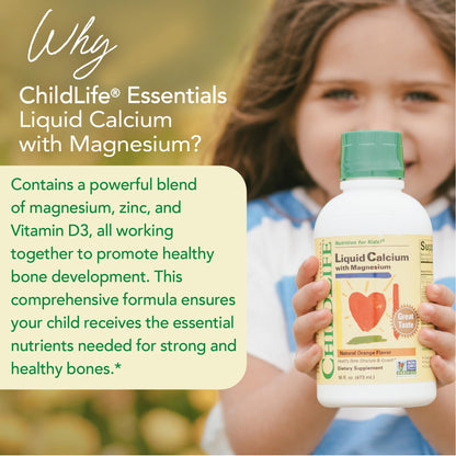 ChildLife Essentials Liquid Calcium for Kids — Orange Flavor with Magnesium, Zinc, and Vitamin D3 | 16 fl oz (4 Pack)