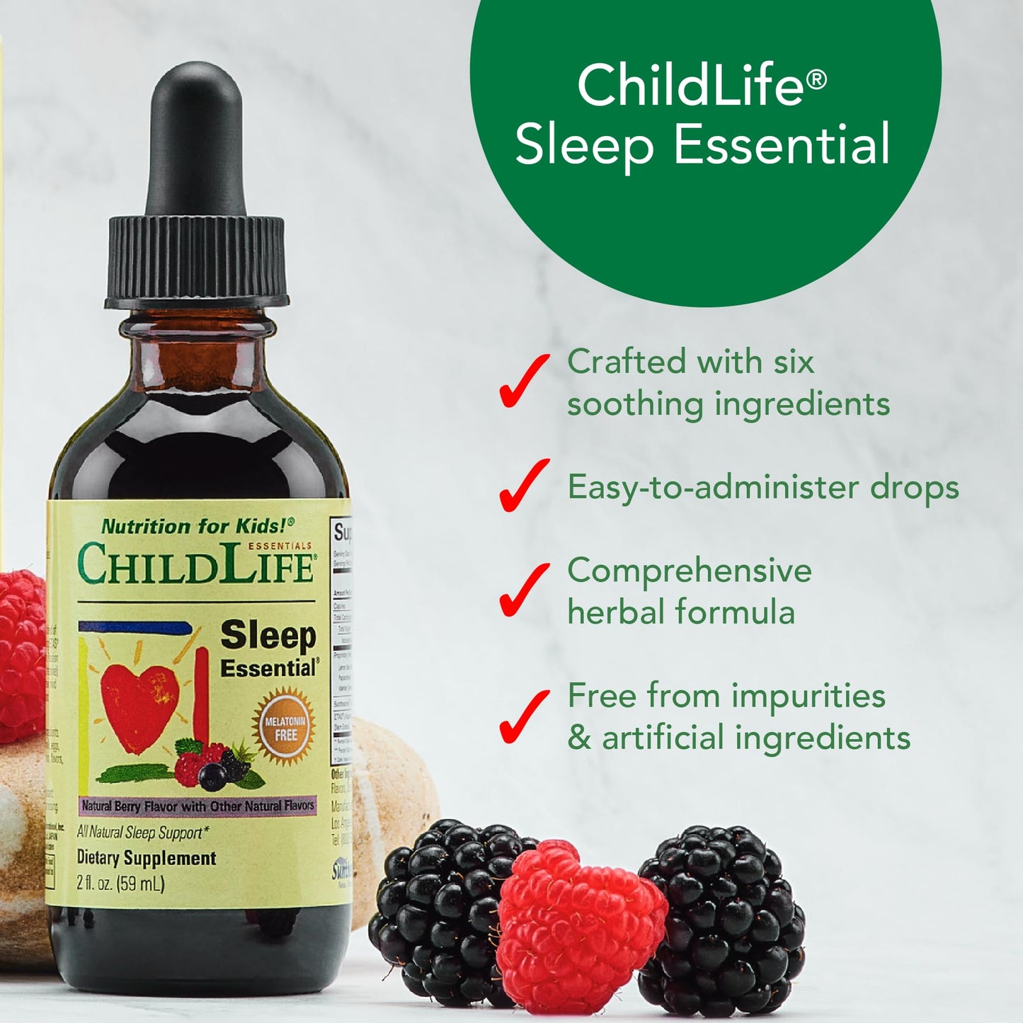 CHILDLIFE ESSENTIALS Sleep Essential - Melatonin-Free Kids Sleep Drops (Berry, 2 oz)