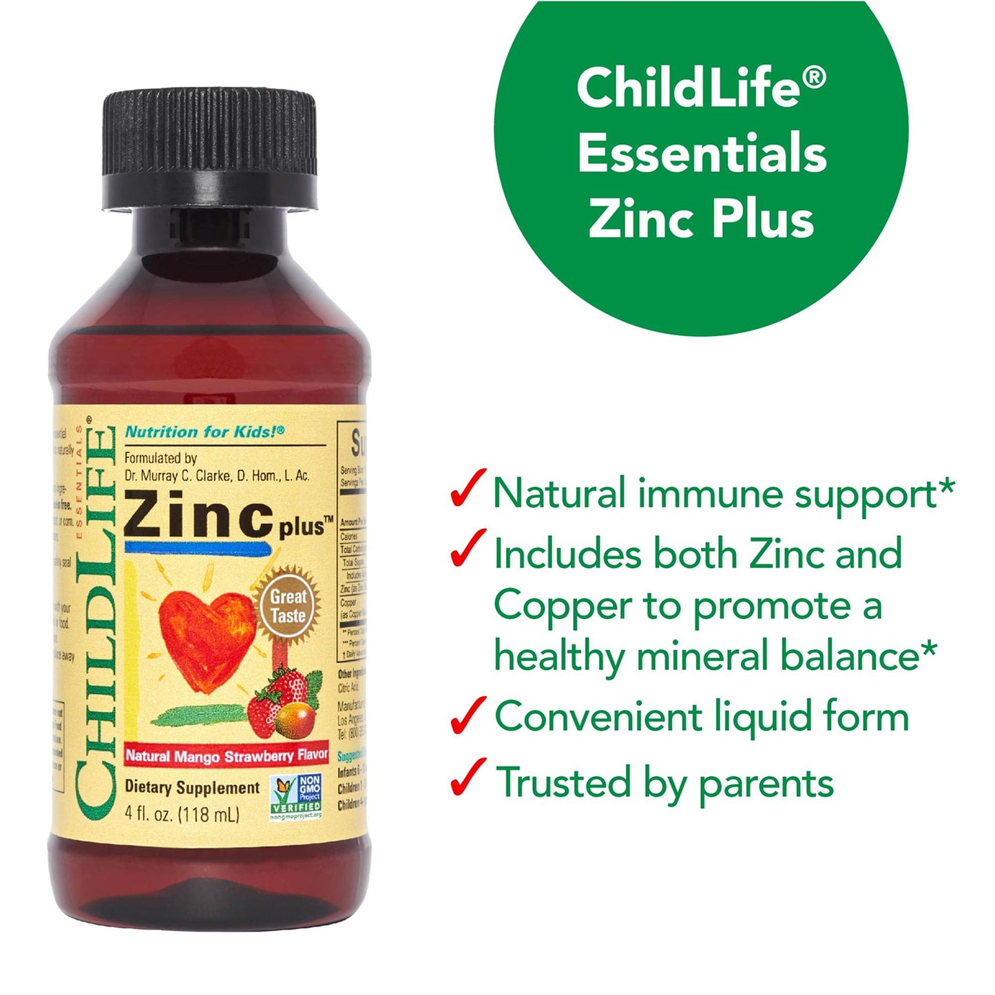 CHILDLIFE ESSENTIALS Zinc Plus for Kids & Toddlers – Immune Support, Mango Strawberry, 4 oz